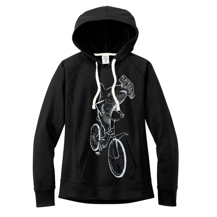 Hammerhead Shark Riding Bicycle Women's Fleece Hoodie