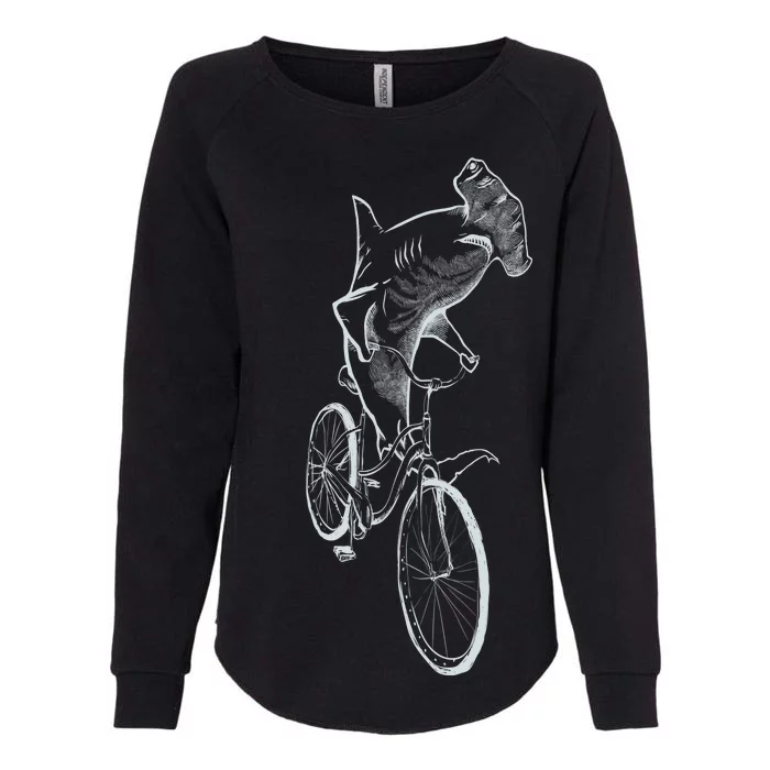 Hammerhead Shark Riding Bicycle Womens California Wash Sweatshirt