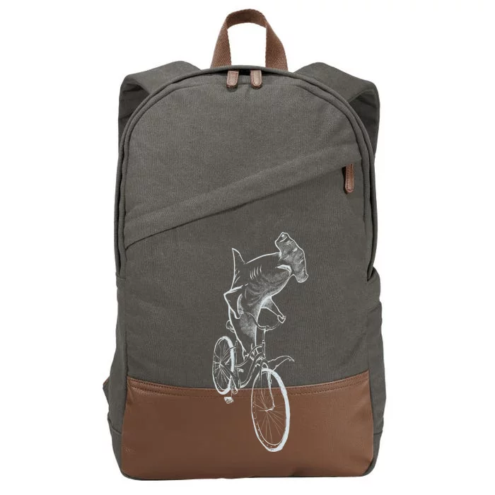 Hammerhead Shark Riding Bicycle Cotton Canvas Backpack