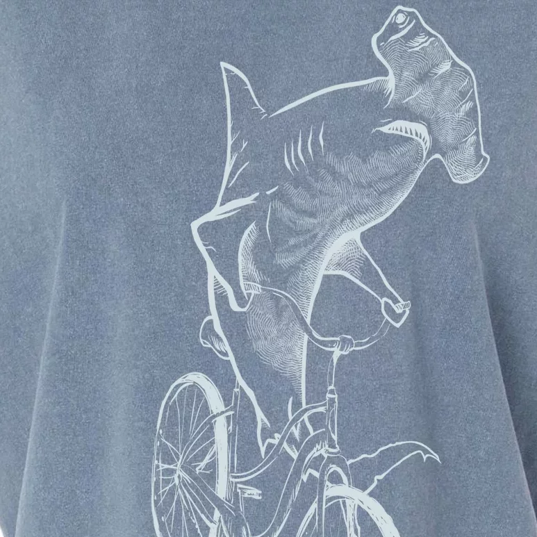 Hammerhead Shark Riding Bicycle Garment-Dyed Women's Muscle Tee