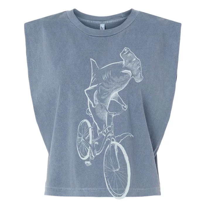 Hammerhead Shark Riding Bicycle Garment-Dyed Women's Muscle Tee