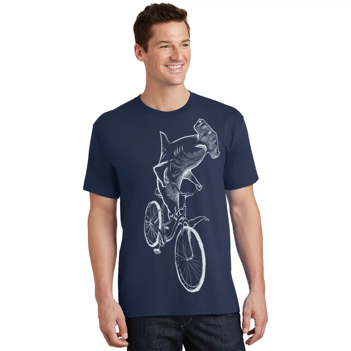 Hammerhead Shark Riding Bicycle T-Shirt