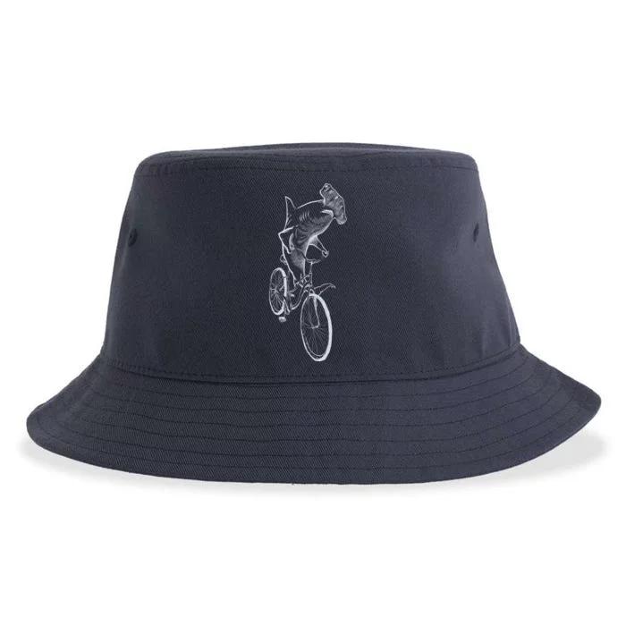 Hammerhead Shark Riding Bicycle Sustainable Bucket Hat