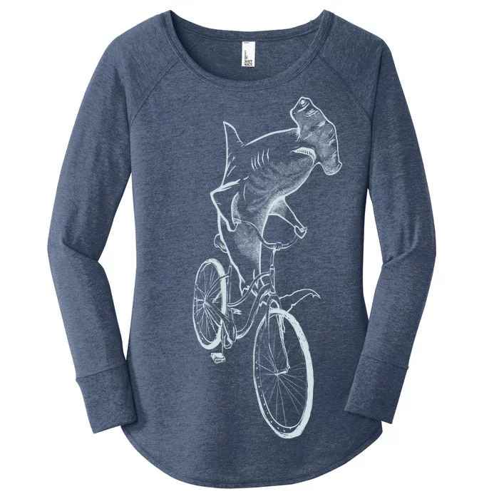 Hammerhead Shark Riding Bicycle Women's Perfect Tri Tunic Long Sleeve Shirt