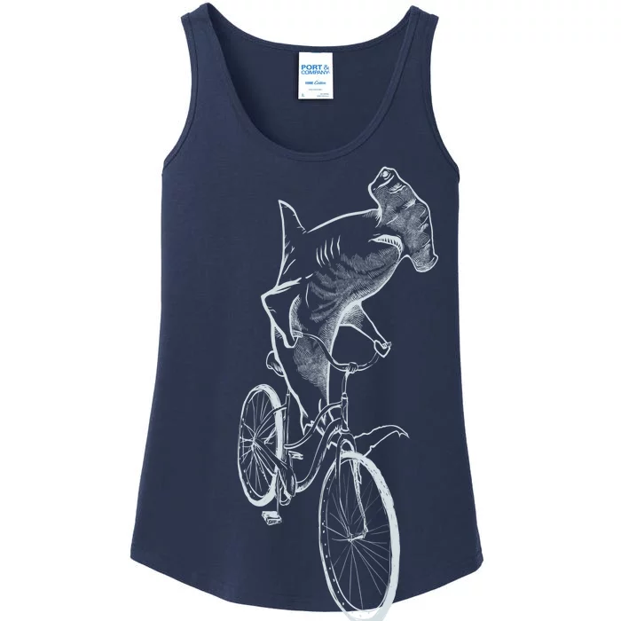 Hammerhead Shark Riding Bicycle Ladies Essential Tank