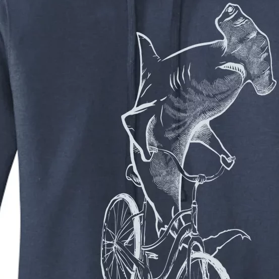 Hammerhead Shark Riding Bicycle Women's Pullover Hoodie