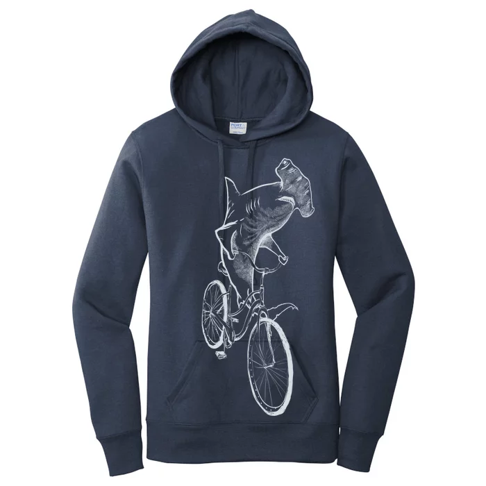 Hammerhead Shark Riding Bicycle Women's Pullover Hoodie