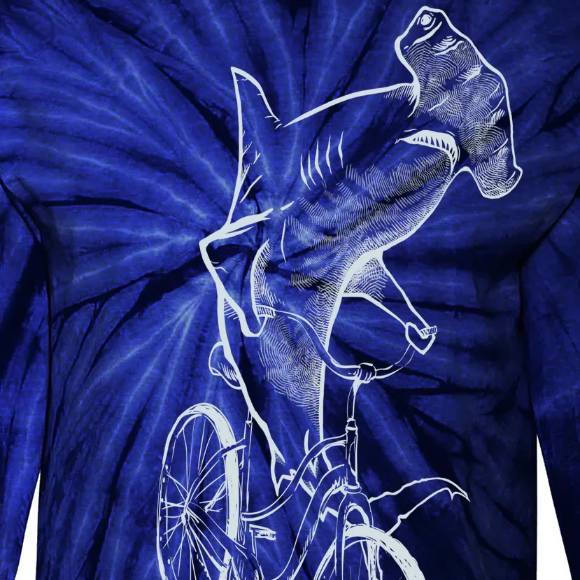 Hammerhead Shark Riding Bicycle Tie-Dye Long Sleeve Shirt