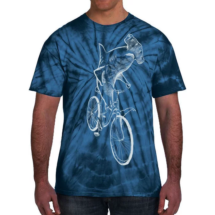 Hammerhead Shark Riding Bicycle Tie-Dye T-Shirt