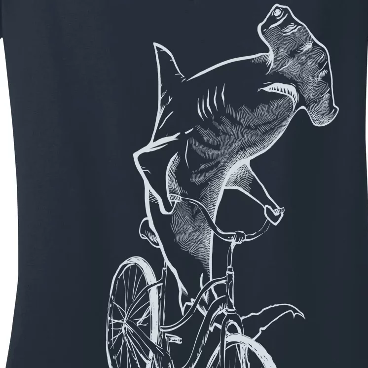 Hammerhead Shark Riding Bicycle Women's V-Neck T-Shirt