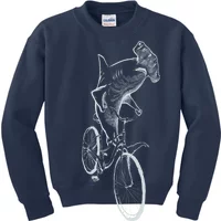 Hammerhead Shark Riding Bicycle Kids Long Sleeve Shirt