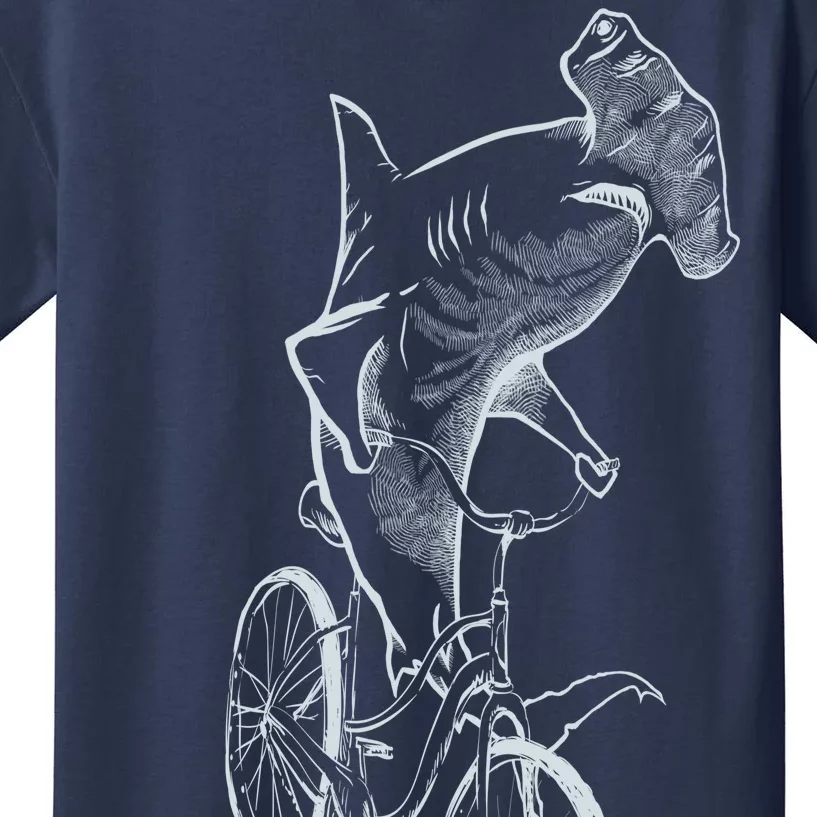 Hammerhead Shark Riding Bicycle Kids T-Shirt