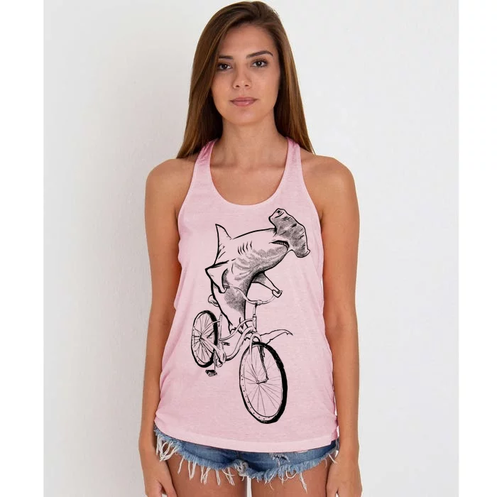 Hammerhead Shark Riding Bicycle Women's Knotted Racerback Tank