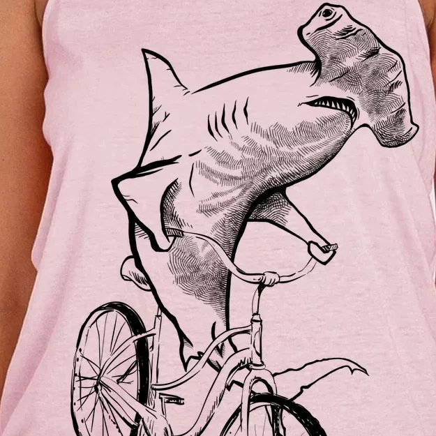 Hammerhead Shark Riding Bicycle Women's Knotted Racerback Tank