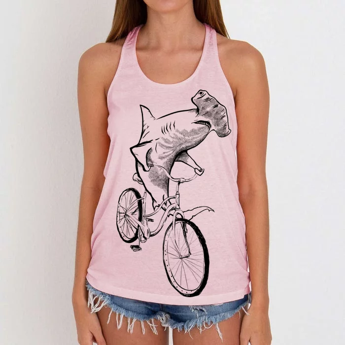 Hammerhead Shark Riding Bicycle Women's Knotted Racerback Tank