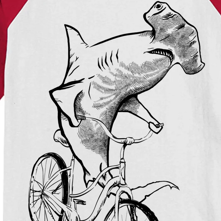 Hammerhead Shark Riding Bicycle Kids Colorblock Raglan Jersey