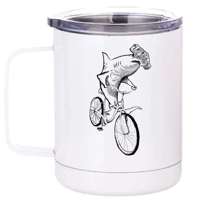 Hammerhead Shark Riding Bicycle Front & Back 12oz Stainless Steel Tumbler Cup