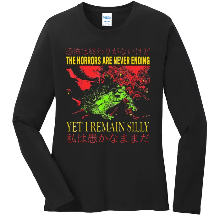 Horrors Are Never Ending Yet I Remain Silly Japanese Frog Ladies Long Sleeve Shirt