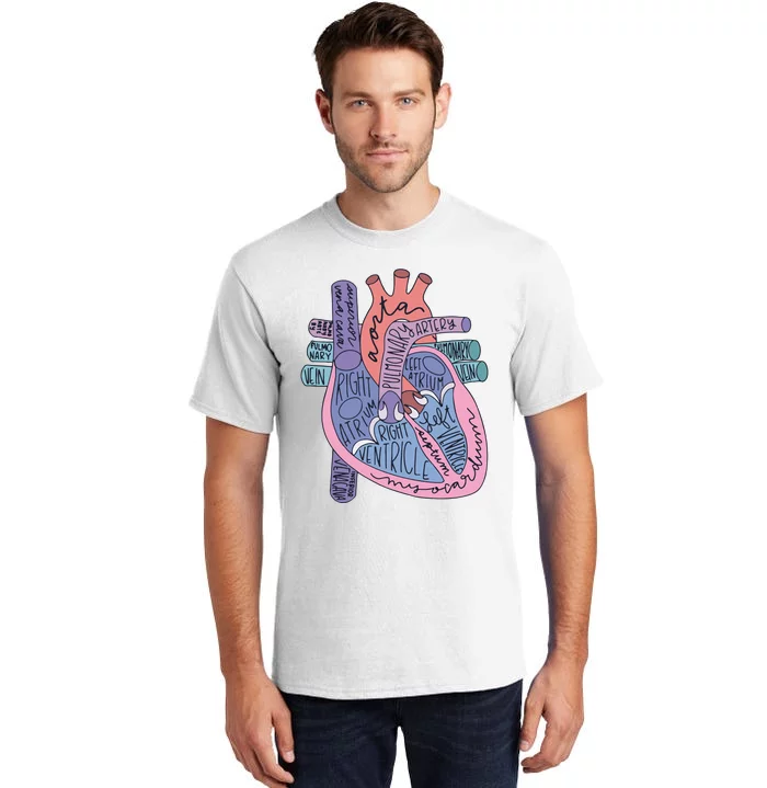 Heart Anatomy Nursing School Cardiologist Anatomical Heart Tall T-Shirt