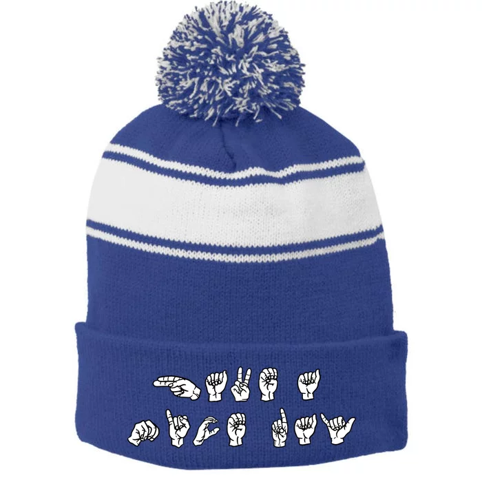 Have A Nice Day American Sign Language Asl Teacher Student Meaningful Gift Stripe Pom Pom Beanie