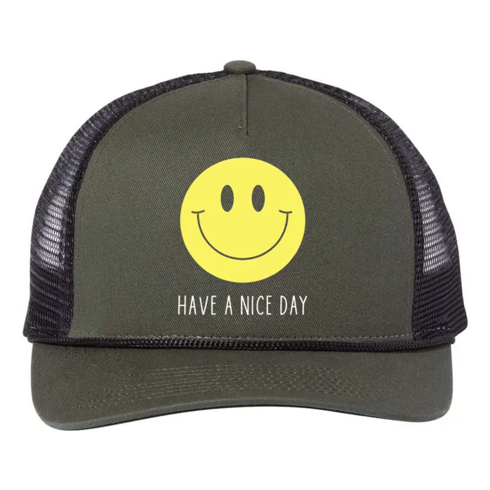 Have A Nice Day Funny Yellow Smile Face Smiling Face Retro Rope Trucker Hat Cap