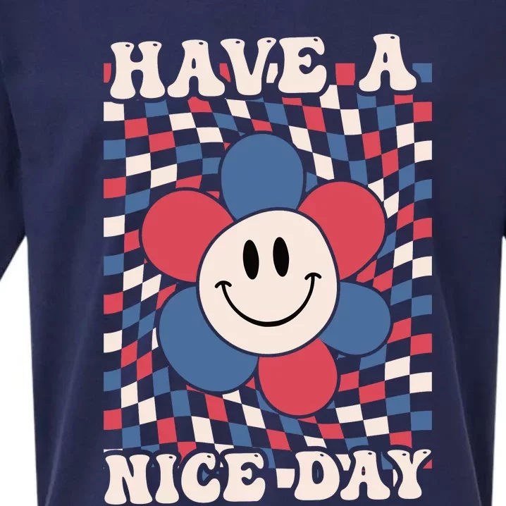 Have A Nice Day 4th Of July Funny Smiley Flower Red White Blue Sueded Cloud Jersey T-Shirt