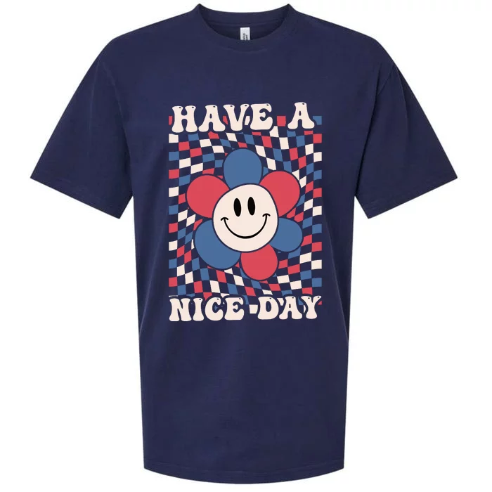 Have A Nice Day 4th Of July Funny Smiley Flower Red White Blue Sueded Cloud Jersey T-Shirt