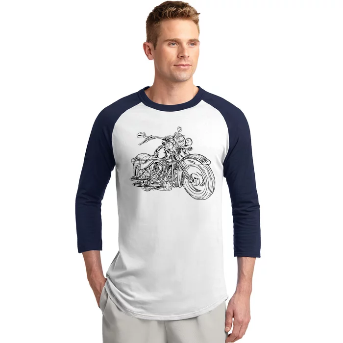 Hand Drawn Motorcycle Baseball Sleeve Shirt