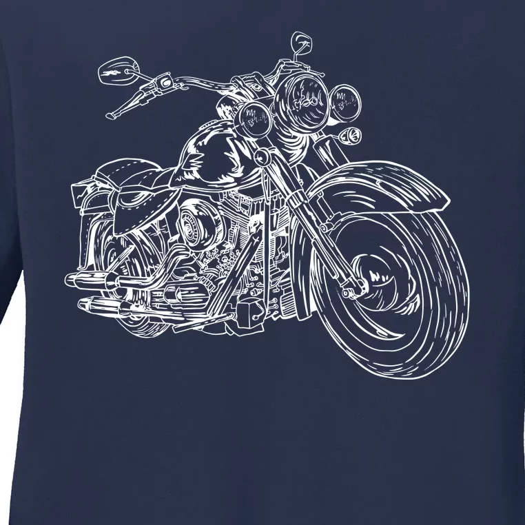 Hand Drawn Motorcycle Ladies Long Sleeve Shirt