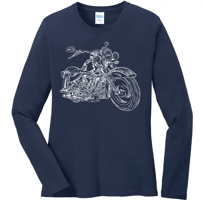 Hand Drawn Motorcycle Ladies Long Sleeve Shirt