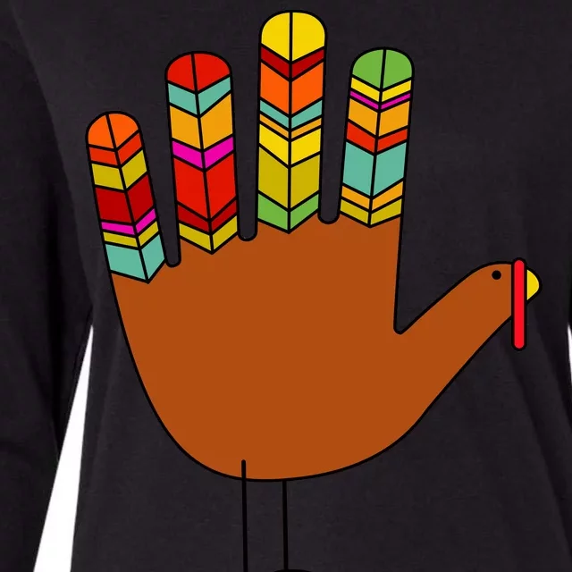 Hand Turkey Thanksgiving Day Womens Cotton Relaxed Long Sleeve T-Shirt