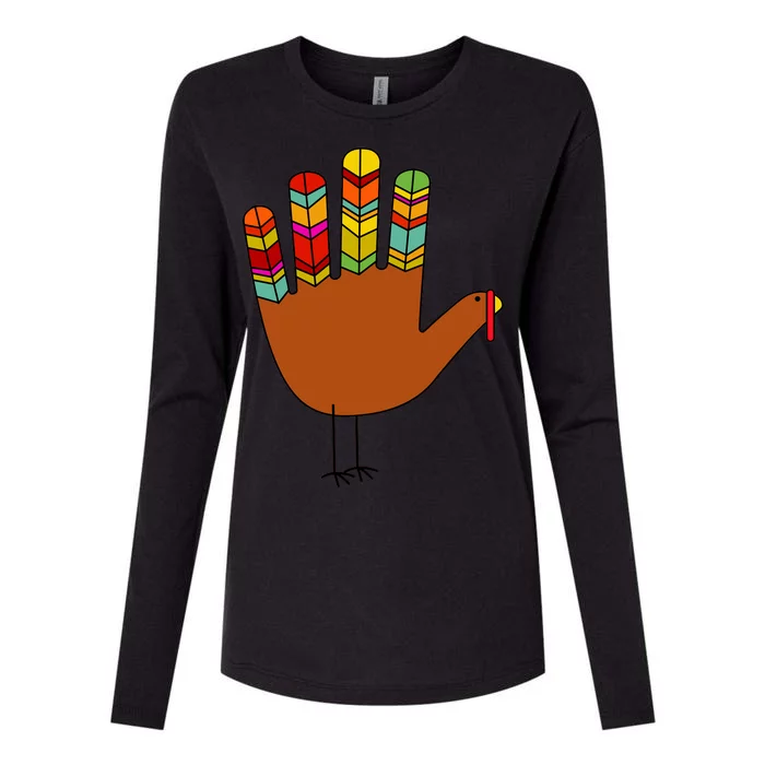 Hand Turkey Thanksgiving Day Womens Cotton Relaxed Long Sleeve T-Shirt