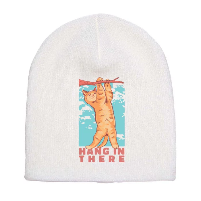 Hang In There Cat Short Acrylic Beanie