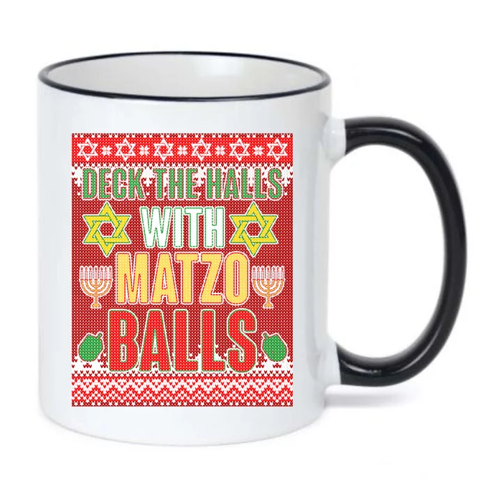 Hanukkah Deck the Halls with Matzo Balls Ugly Black Color Changing Mug