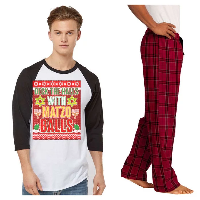 Hanukkah Deck the Halls with Matzo Balls Ugly Raglan Sleeve Pajama Set