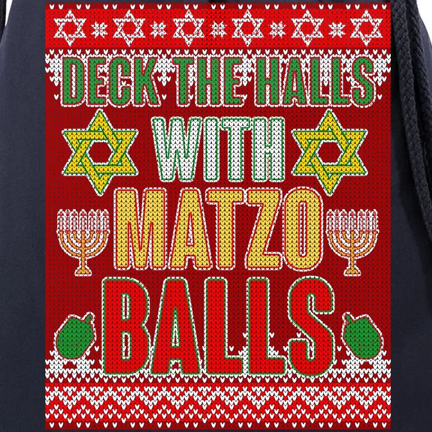 Hanukkah Deck the Halls with Matzo Balls Ugly Drawstring Bag