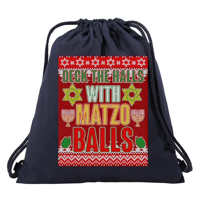 Hanukkah Deck the Halls with Matzo Balls Ugly Drawstring Bag