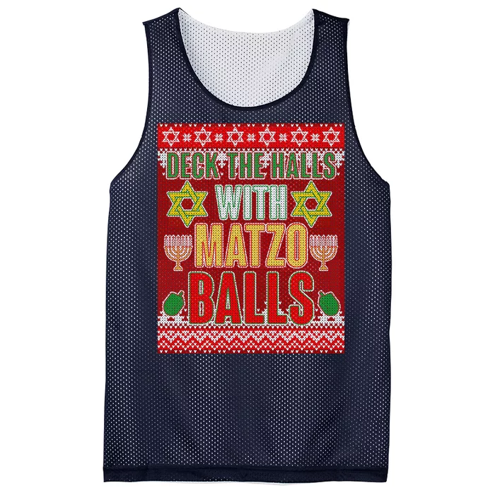 Hanukkah Deck the Halls with Matzo Balls Ugly Mesh Reversible Basketball Jersey Tank