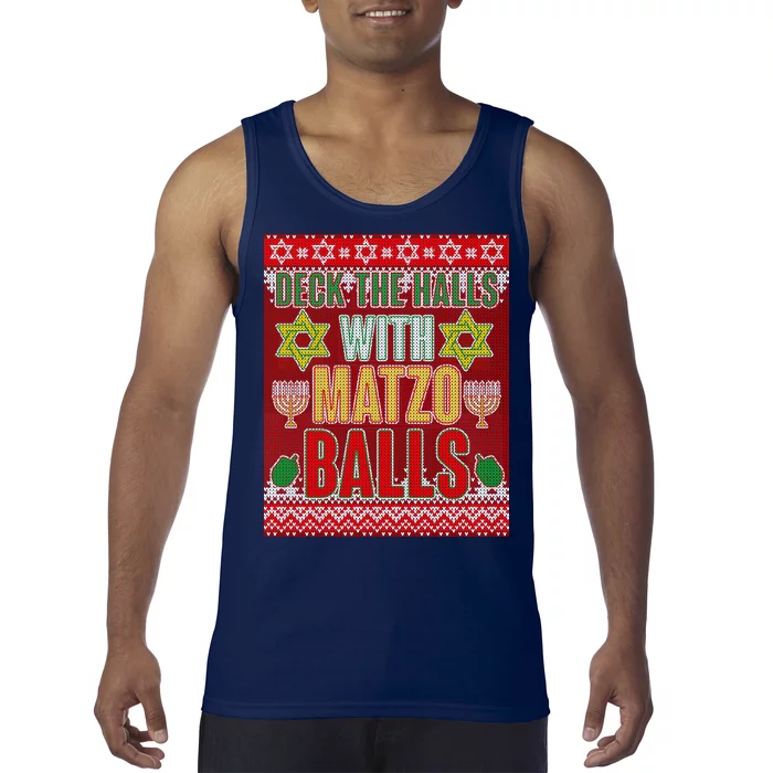 Hanukkah Deck the Halls with Matzo Balls Ugly Tank Top