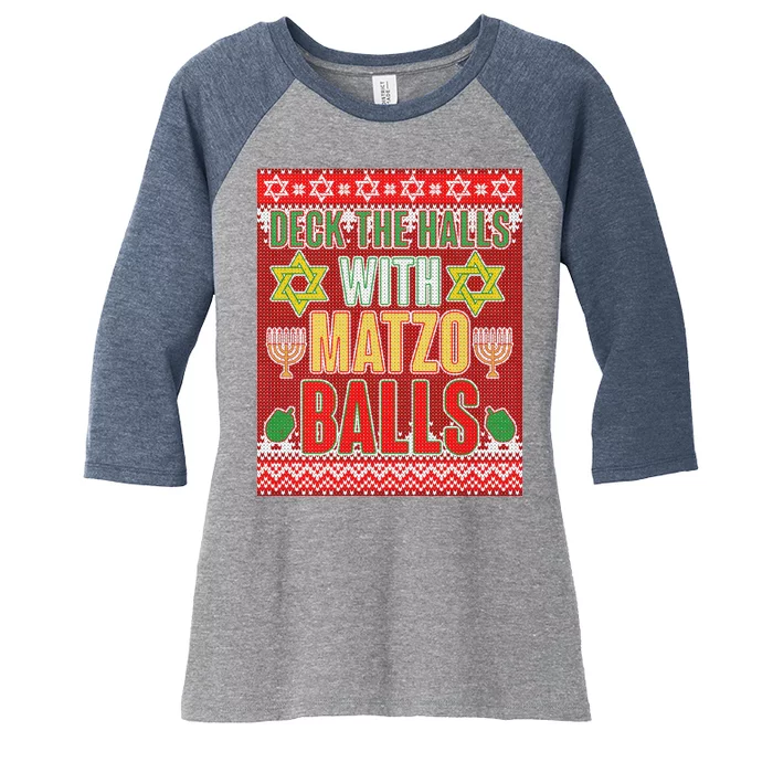 Hanukkah Deck the Halls with Matzo Balls Ugly Women's Tri-Blend 3/4-Sleeve Raglan Shirt