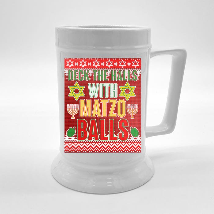 Hanukkah Deck the Halls with Matzo Balls Ugly Front & Back Beer Stein