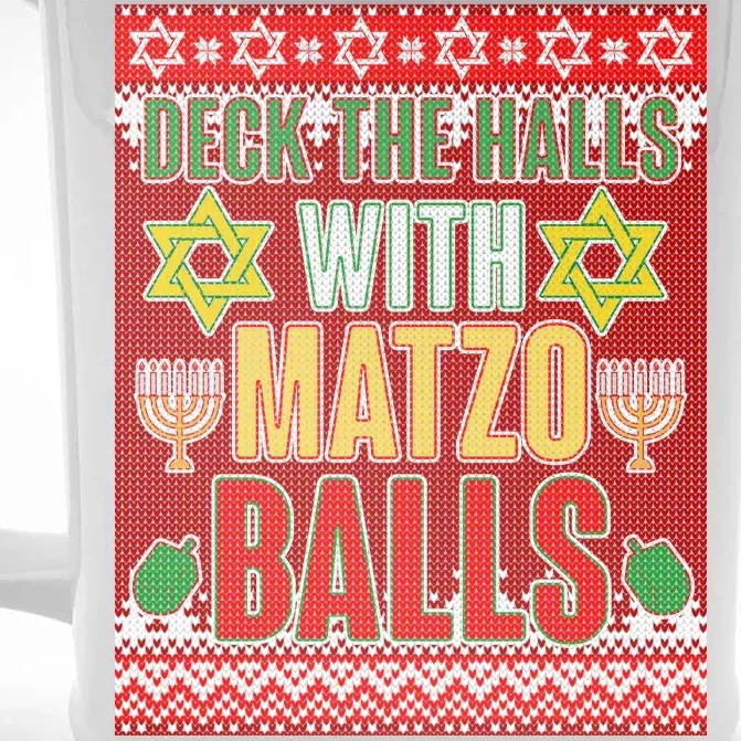 Hanukkah Deck the Halls with Matzo Balls Ugly Front & Back Beer Stein