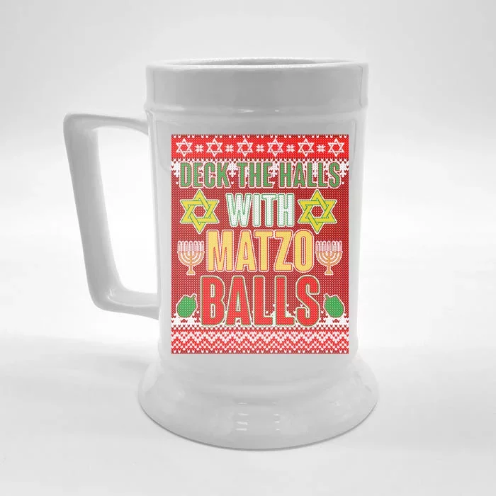 Hanukkah Deck the Halls with Matzo Balls Ugly Front & Back Beer Stein