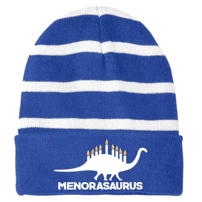 Hanukkah Menorah Dinosaur Striped Beanie with Solid Band