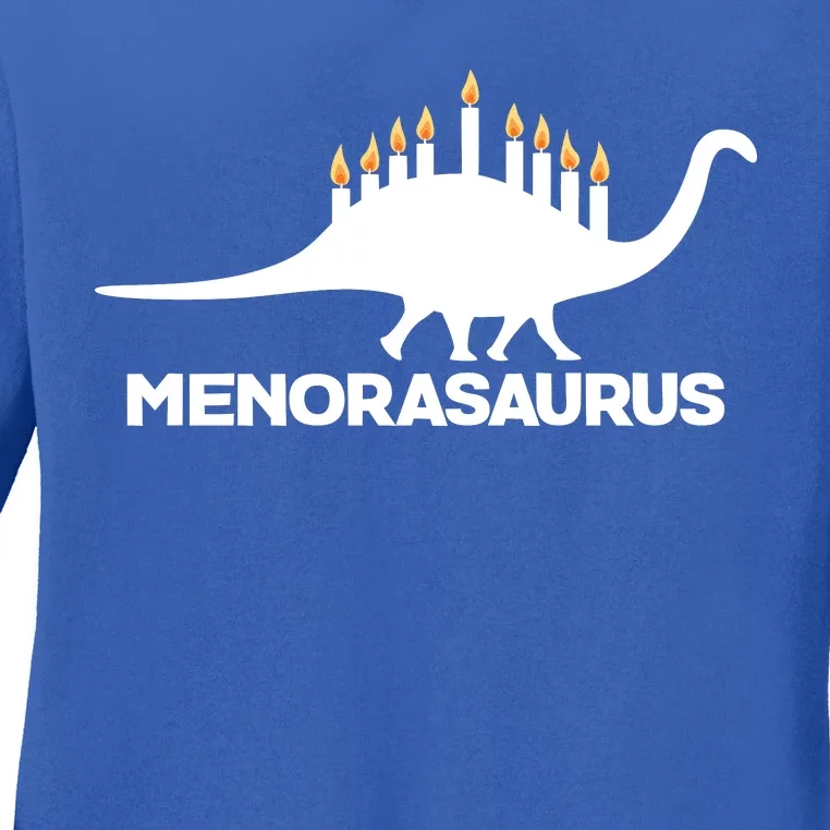 Hanukkah Menorah Dinosaur Ladies Long Sleeve Shirt