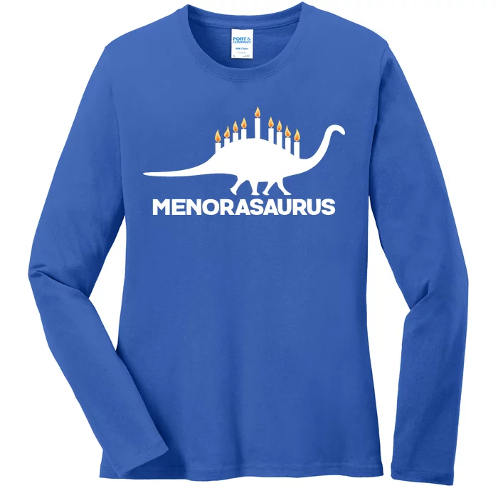 Hanukkah Menorah Dinosaur Ladies Long Sleeve Shirt