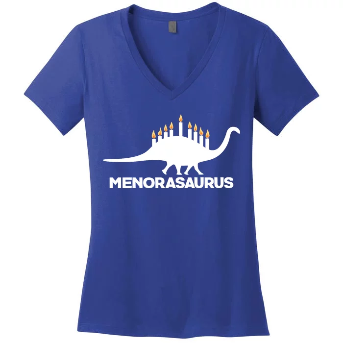 Hanukkah Menorah Dinosaur Women's V-Neck T-Shirt