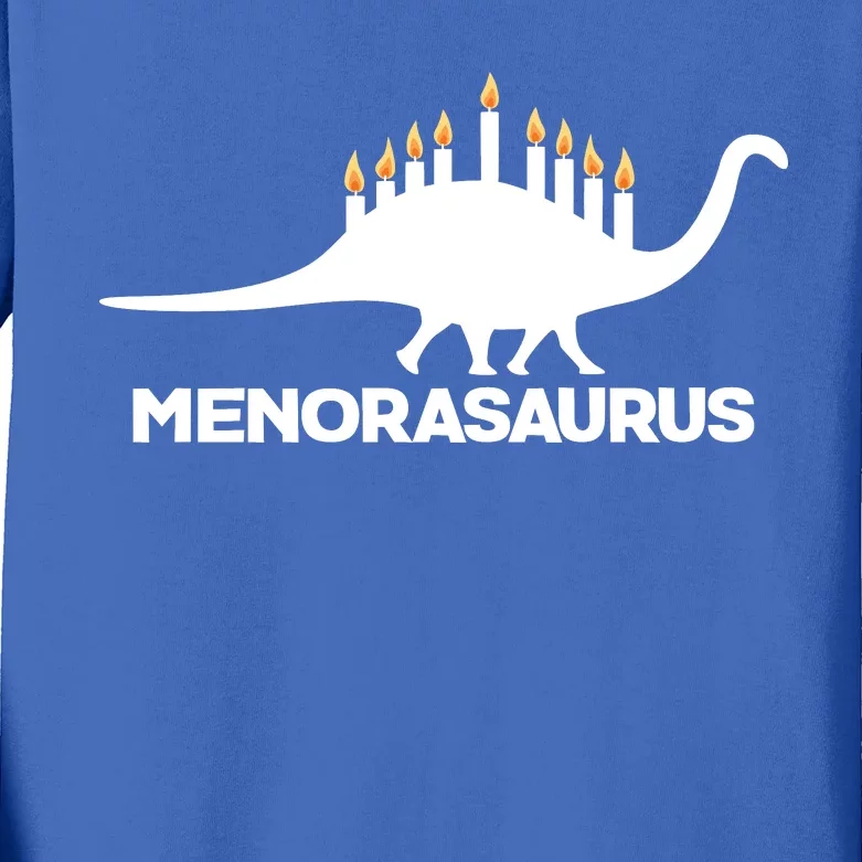 Hanukkah Menorah Dinosaur Kids Long Sleeve Shirt