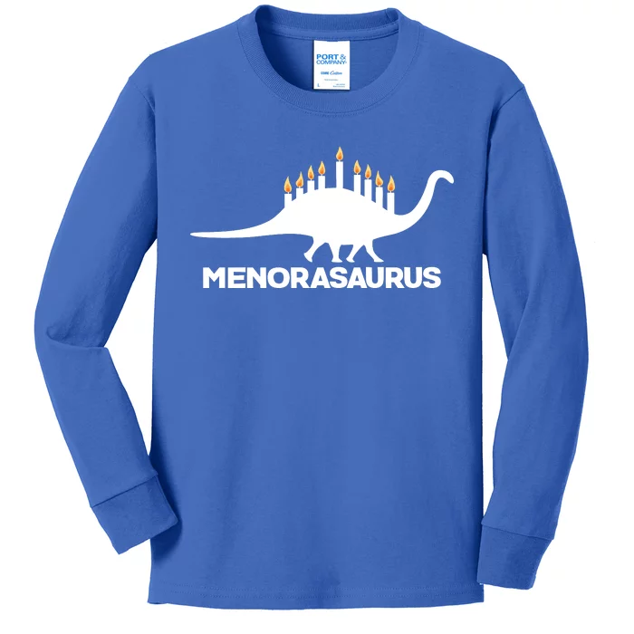 Hanukkah Menorah Dinosaur Kids Long Sleeve Shirt