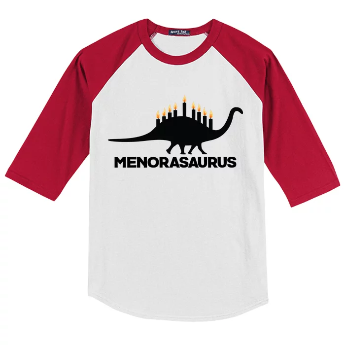 Hanukkah Menorah Dinosaur Kids Colorblock Raglan Jersey